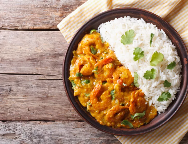 Curry vert de poisson aux légumes,  Riz blanc.